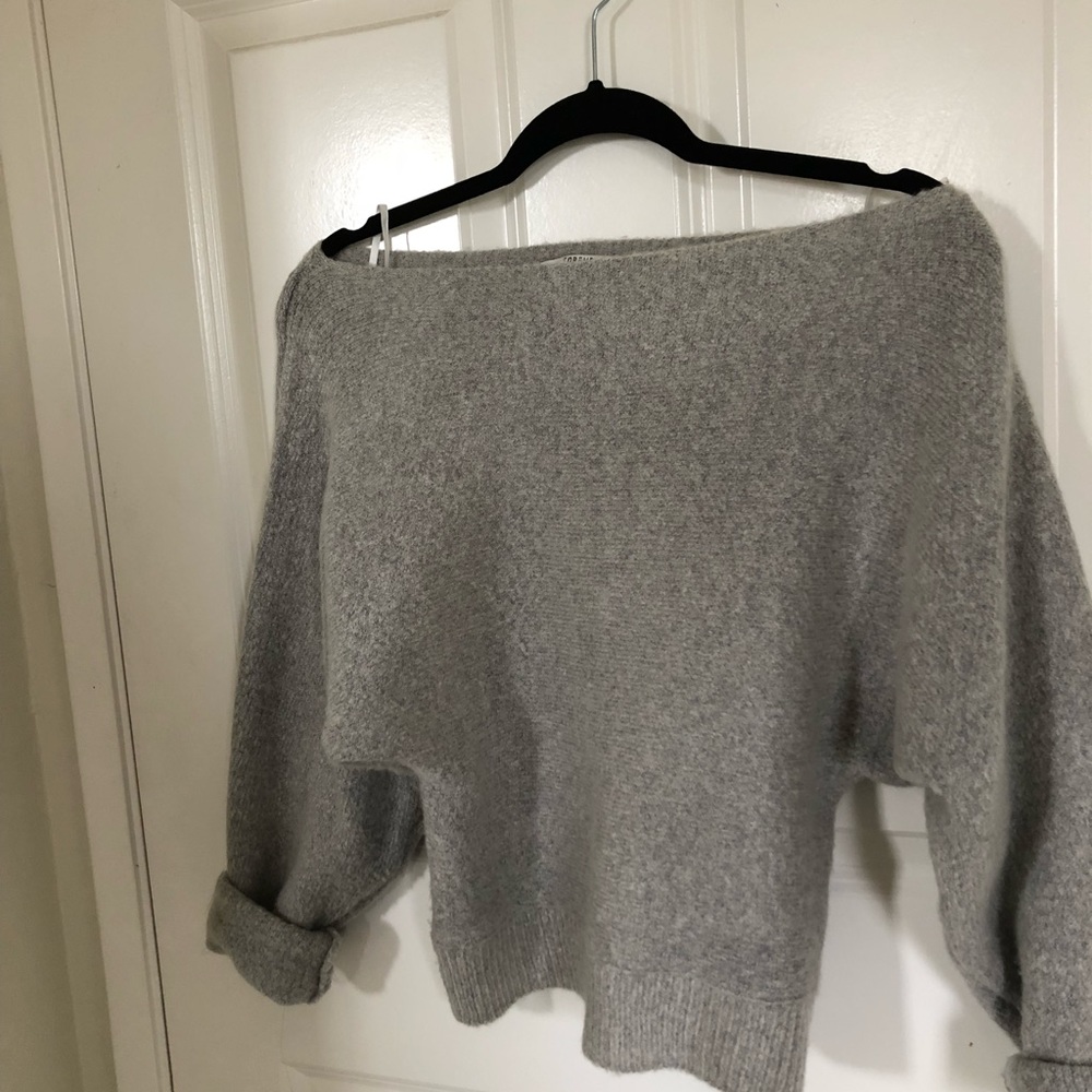 Grey off the shoulder long sleeve sweater